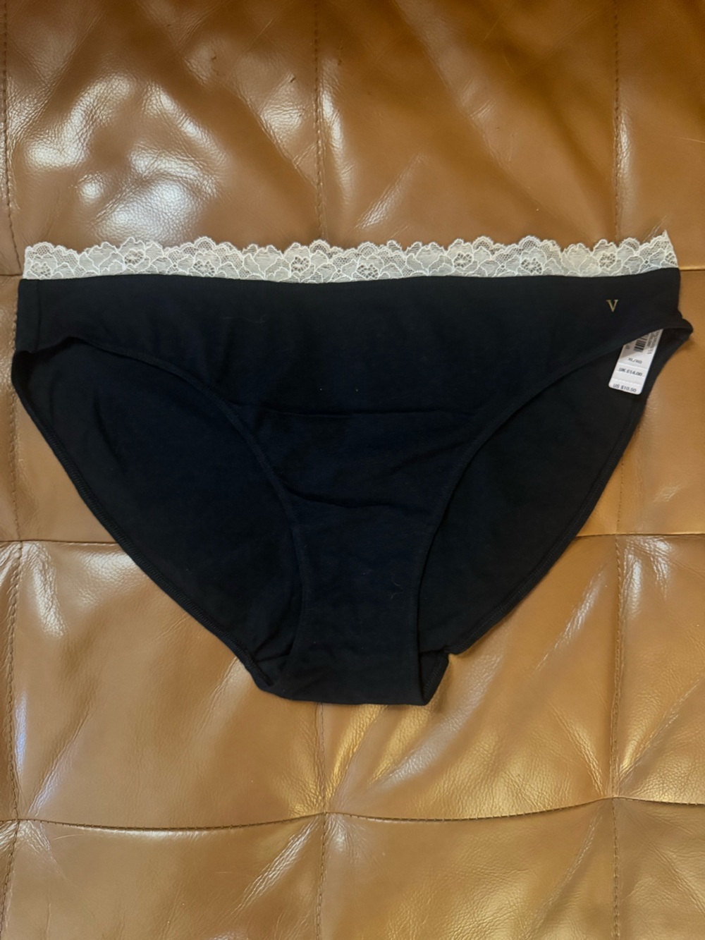 Victoria's Secret Black Panty w/ Cream Floral Lace Trim